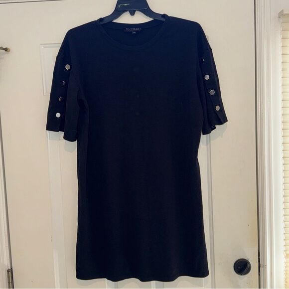 Eloquii Black Sheath Dress with Silver Button Sleeve Detail - Picture 1 of 4